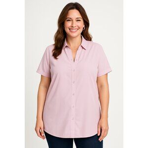 Women's Short Sleeve Collared Button Down Chiffon Blouse – Pink– Size XL – NWT